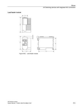 Slaves
8.6 Switching devices with integrated AS-i connection
AS-Interface system
System Manual, 11/2008, 3RK2703-3BB02-1AA1 313
Load feeder module
Figure 8-62 Load feeder module
 