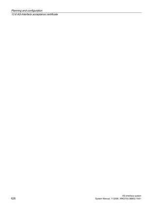 Planning and configuration
13.6 AS-Interface acceptance certificate
AS-Interface system
626 System Manual, 11/2008, 3RK2703-3BB02-1AA1
 