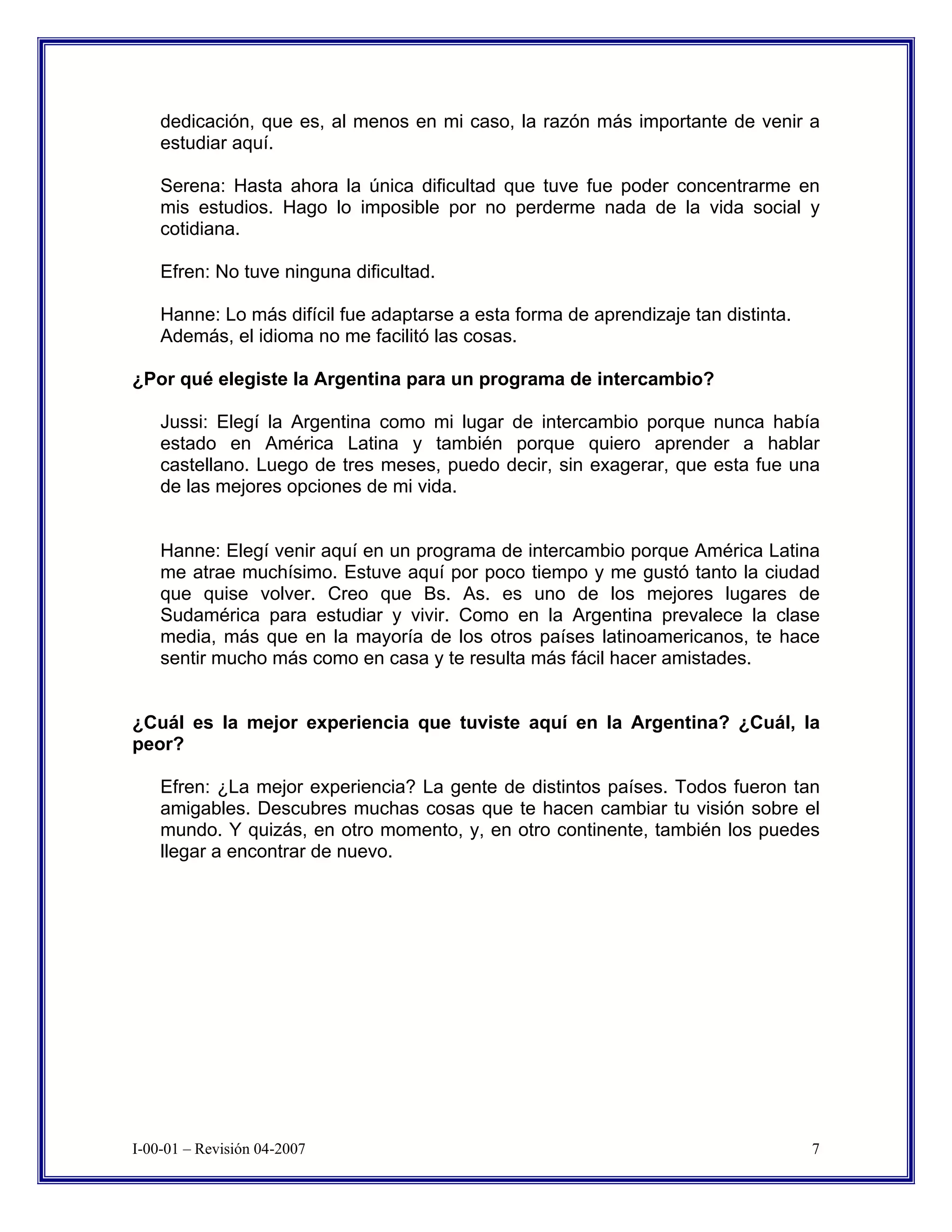 Uade Exchange Student Information