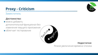 Proxy - Criticism
Заместитель
Достоинства:
Недостатки:
 
