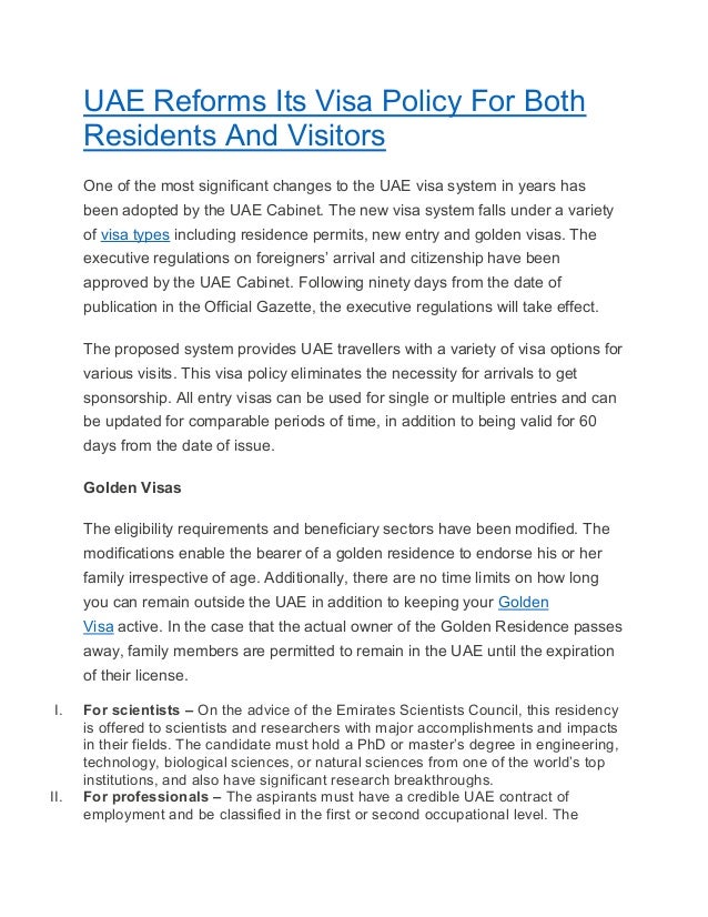 Uae Reforms Its Visa Policy For Both Residents And Visitors Pdf