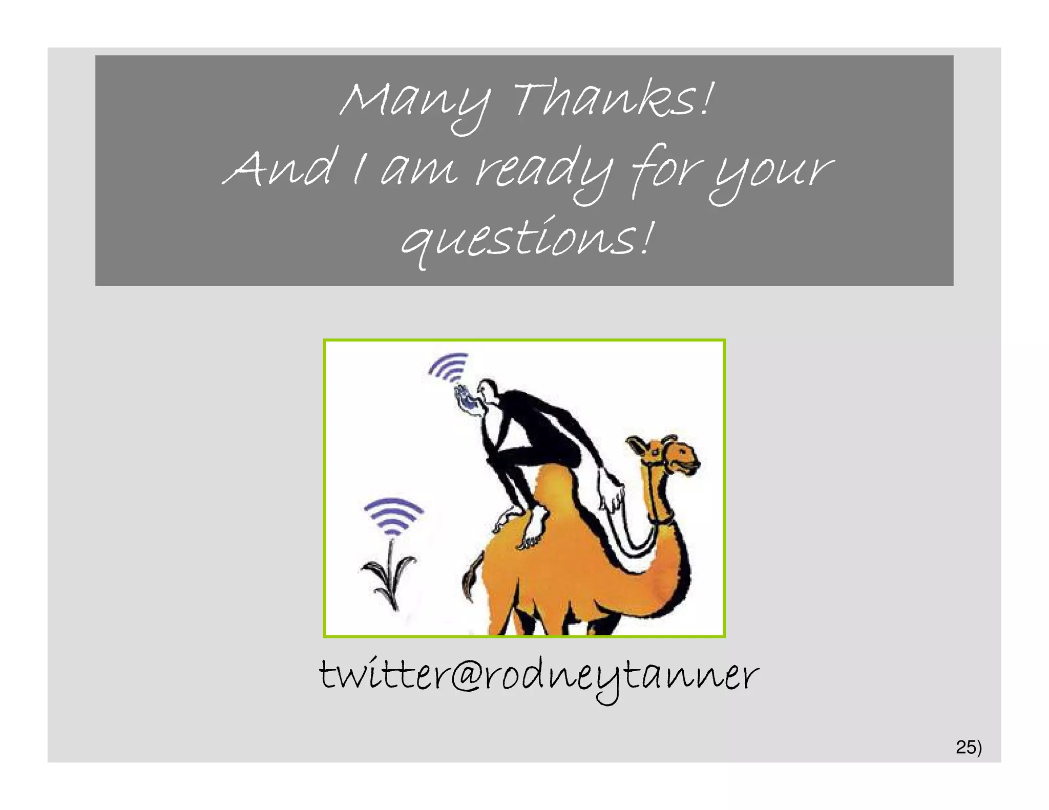 Many Thanks!
And I am ready for your
       questions!




   twitter@rodneytanner
                          25)
 