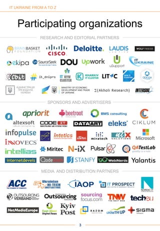 RESEARCH AND EDITORIAL PARTNERS
MEDIA AND DISTRIBUTION PARTNERS
3
SPONSORS AND ADVERTISERS
Participating organizations
IT UKRAINE FROM A TO Z
 