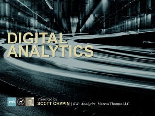 Presented by
SCOTT CHAPIN | SVP Analytics| Marcus Thomas LLC
DIGITAL
ANALYTICS
Presented by
SCOTT CHAPIN | SVP Analytics| Marcus Thomas LLC
 