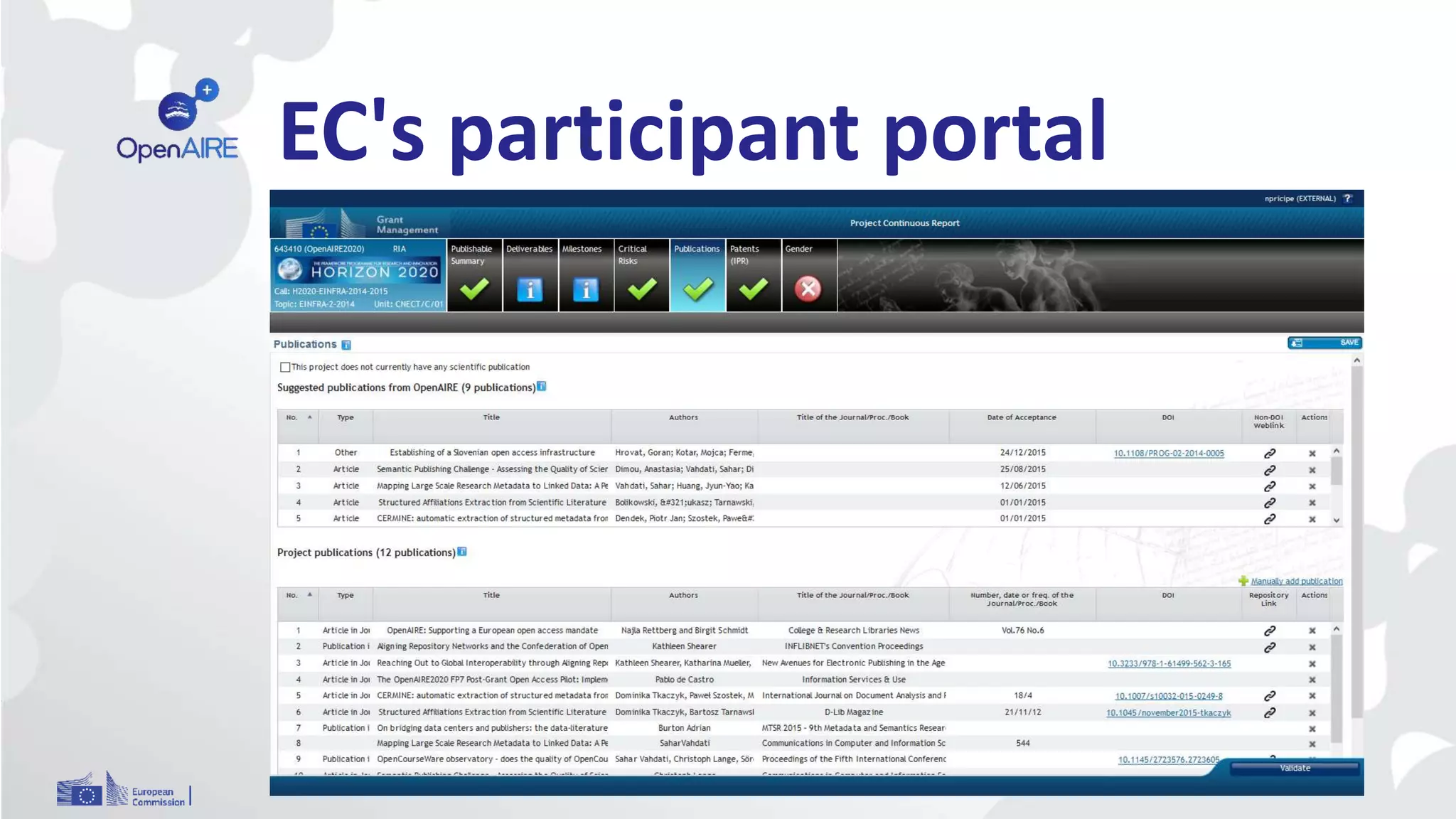 EC's participant portal
 