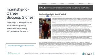 @collibra
university.collibra.com UALR Lecture on Automating Data Governance & Stewardship, Oct. 21 2015 by Pieter De Leenheer, PhD
Internship-to-
Career
Success Stories
Internships in all departments:
• Presales Engineering
• Documentation writing
• Experimental Research
http://ualr.edu/international/2014/11/07/student-spotlight-kashif-
mehdi/
 