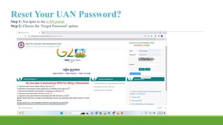 Reset Your UAN Password?
Step 1: Navigate to the UAN portal.
Step 2: Choose the ‘Forgot Password’ option.
 