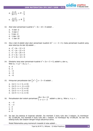 Soal UAN Mat SMA IPS 2007/2008 P13