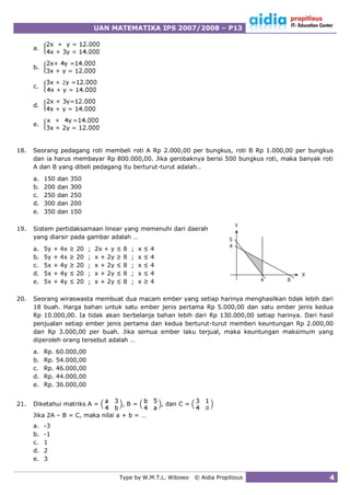 Soal UAN Mat SMA IPS 2007/2008 P13
