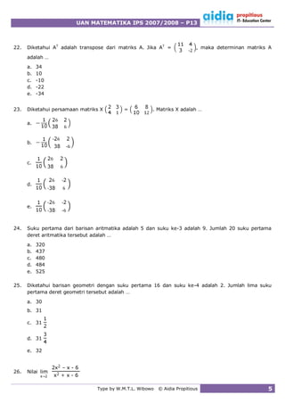 Soal UAN Mat SMA IPS 2007/2008 P13