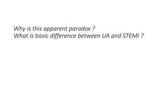 Why is this apparent paradox ?
What is basic difference between UA and STEMI ?
 