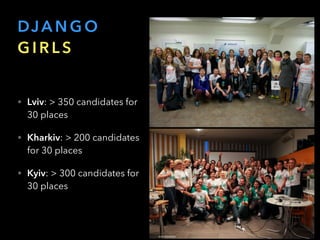 DJA N G O
G I R L S
• Lviv: > 350 candidates for
30 places
• Kharkiv: > 200 candidates
for 30 places
• Kyiv: > 300 candidates for
30 places