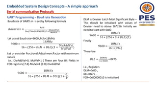 Serial communication Protocols
UART Programming – Baud rate Generation
Embedded System Design Concepts - A simple approach
 