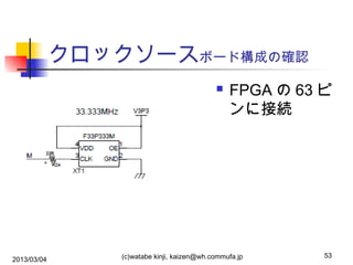 クロックソースボード構成の確認


2013/03/04

FPGA の 63 ピ
ンに接続

(c)watabe kinji, kaizen@wh.commufa.jp

53

 