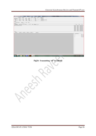 Universal Asynchronous Receive and Transmit IP core
ER & DCI-IT, CDAC TVM Page 26
Fig24: Transmitting ‘AF’ at 1200 Hz
 
