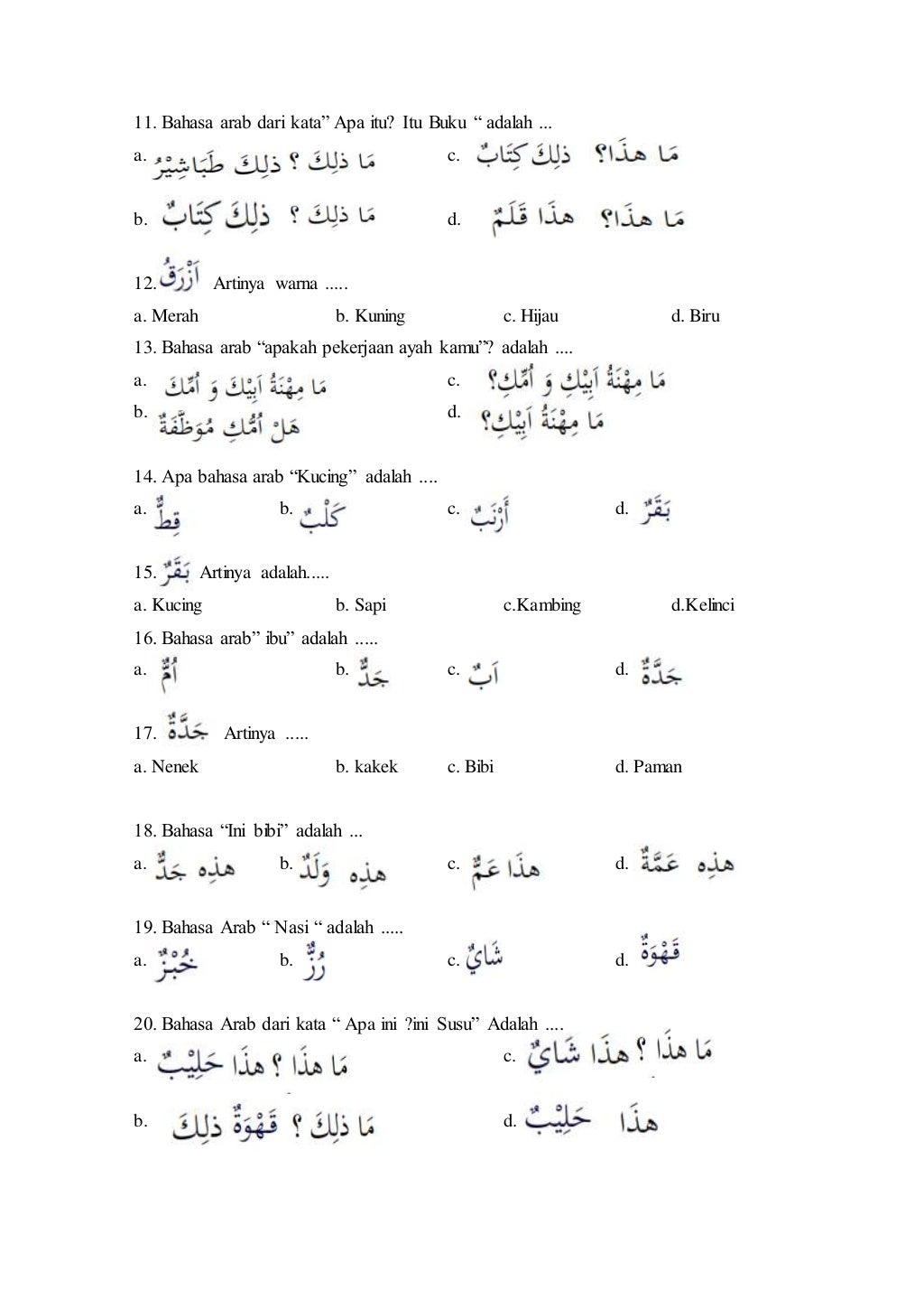 Soal untuk ujian semeter MI kelas 2