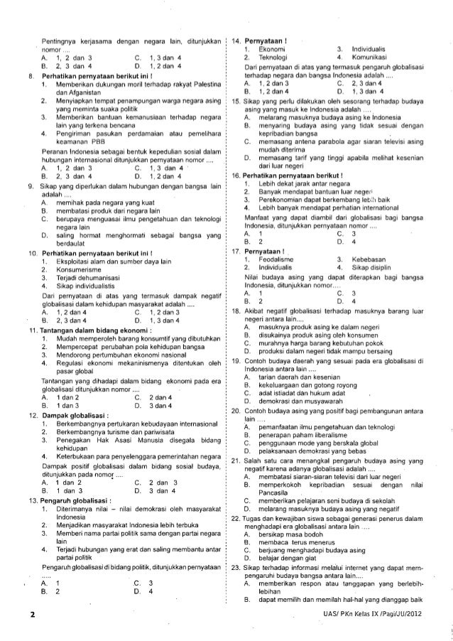 Latihan Soal Uas Pkn Smp Kelas 9