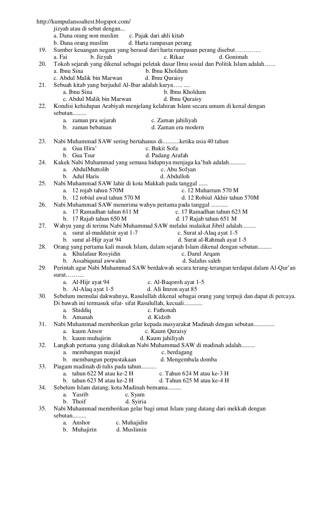 Soal Uts Ski Kelas 5 Semester 1 Ruang Ilmu