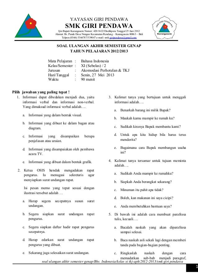 contoh soal essay bahasa indonesia kelas 11 semester 2