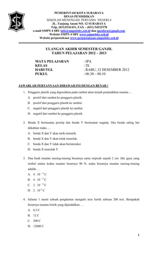 PEMERINTAH KOTA SURABAYA
                               DINAS PENDIDIKAN
                  SEKOLAH MENENGAH PERTAMA NEGERI...