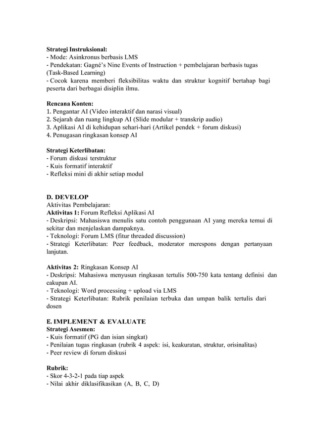 Contoh Rancangan Pembelajaran Jarak Jauh (PJJ) | PDF