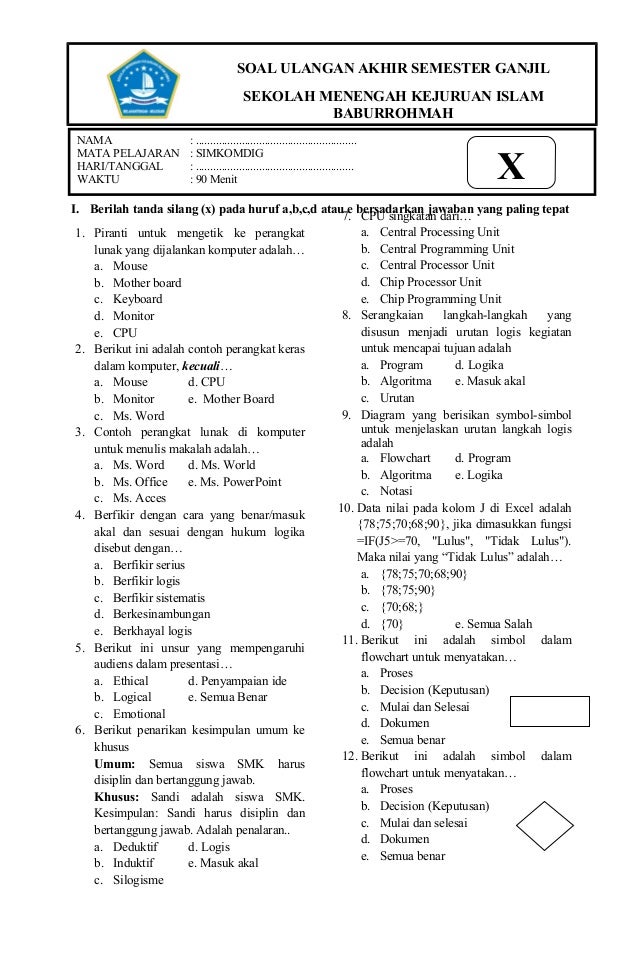 Soal Uas Kimia Kelas X Semester 1