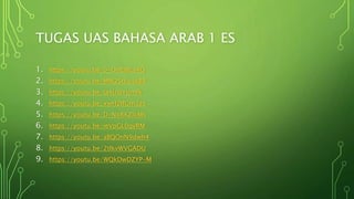 TUGAS UAS BAHASA ARAB 1 ES
1. https://youtu.be/0-OvfOBcs4Q
2. https://youtu.be/MW2St6uvkB8
3. https://youtu.be/Ia4UIaYUmfk...