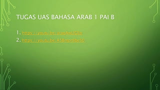 TUGAS UAS BAHASA ARAB 1 PAI B
1. https://youtu.be/utaqAwLlGEo
2. https://youtu.be/A5Bmpr8be50
 