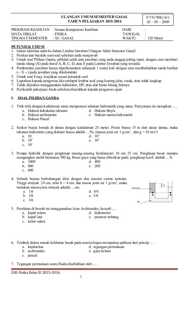 contoh soal essay fisika kelas 11 semester 1