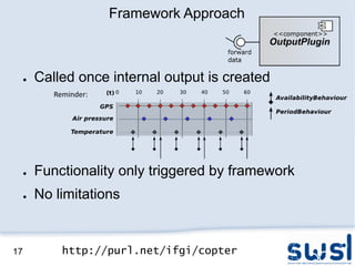 Framework Approach



     ●   Called once internal output is created
            Reminder:




     ●   Functionality only triggered by framework
     ●   No limitations


17            http://purl.net/ifgi/copter
 