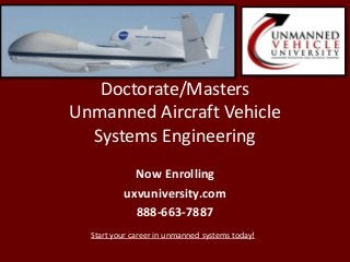 Doctorate/Masters
Unmanned Aircraft Vehicle
Systems Engineering
Now Enrolling
uxvuniversity.com
888-663-7887
Start your career in unmanned systems today!
 