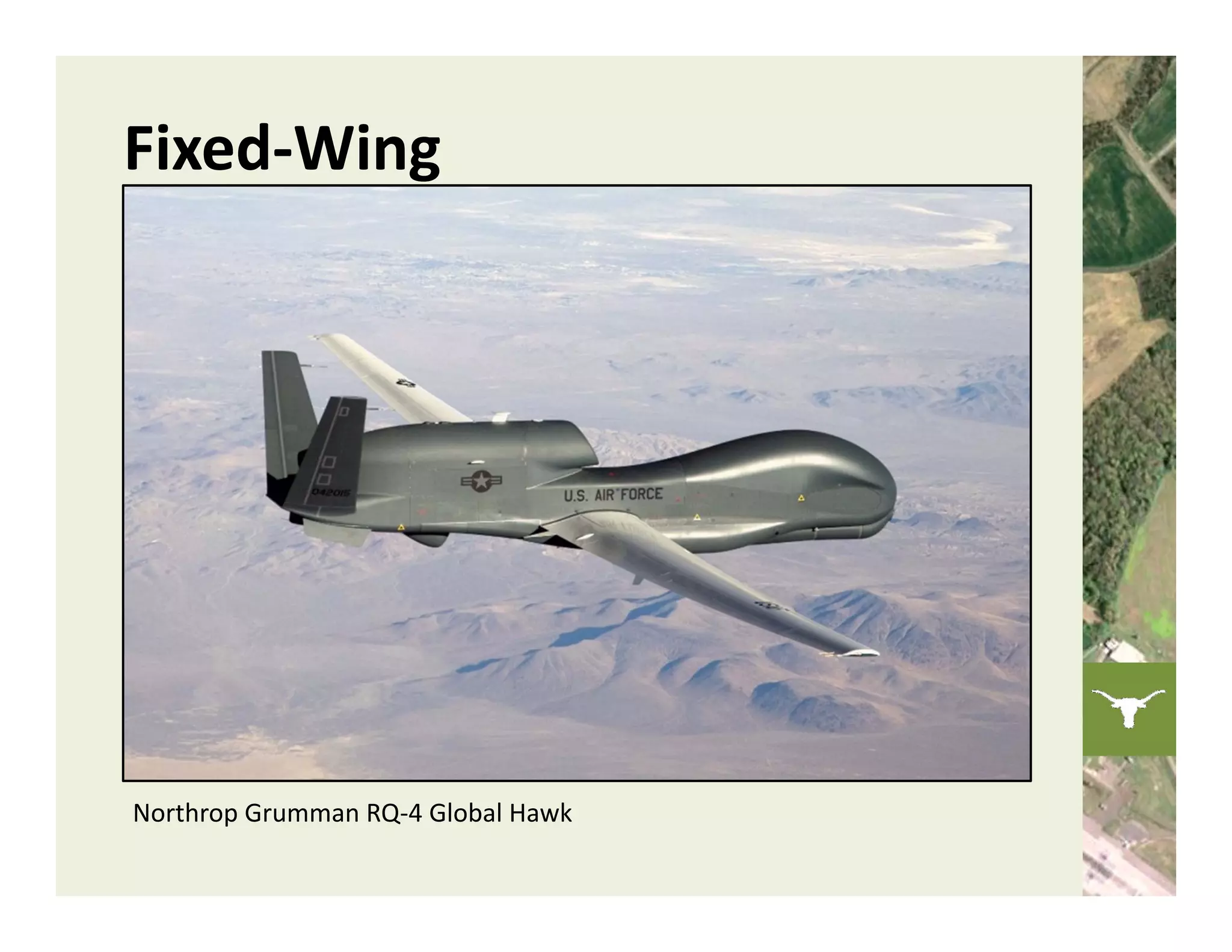 Fixed‐Wing




Northrop Grumman RQ‐4 Global Hawk
 