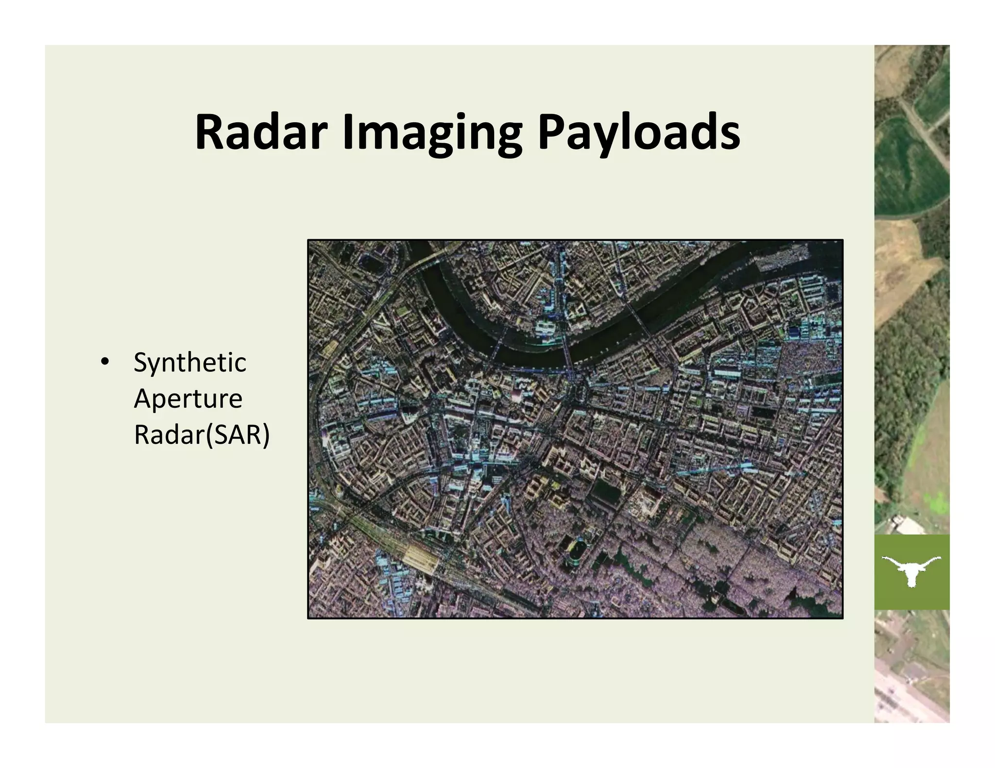 Radar Imaging Payloads



• Synthetic 
  Aperture 
  Radar(SAR)
 