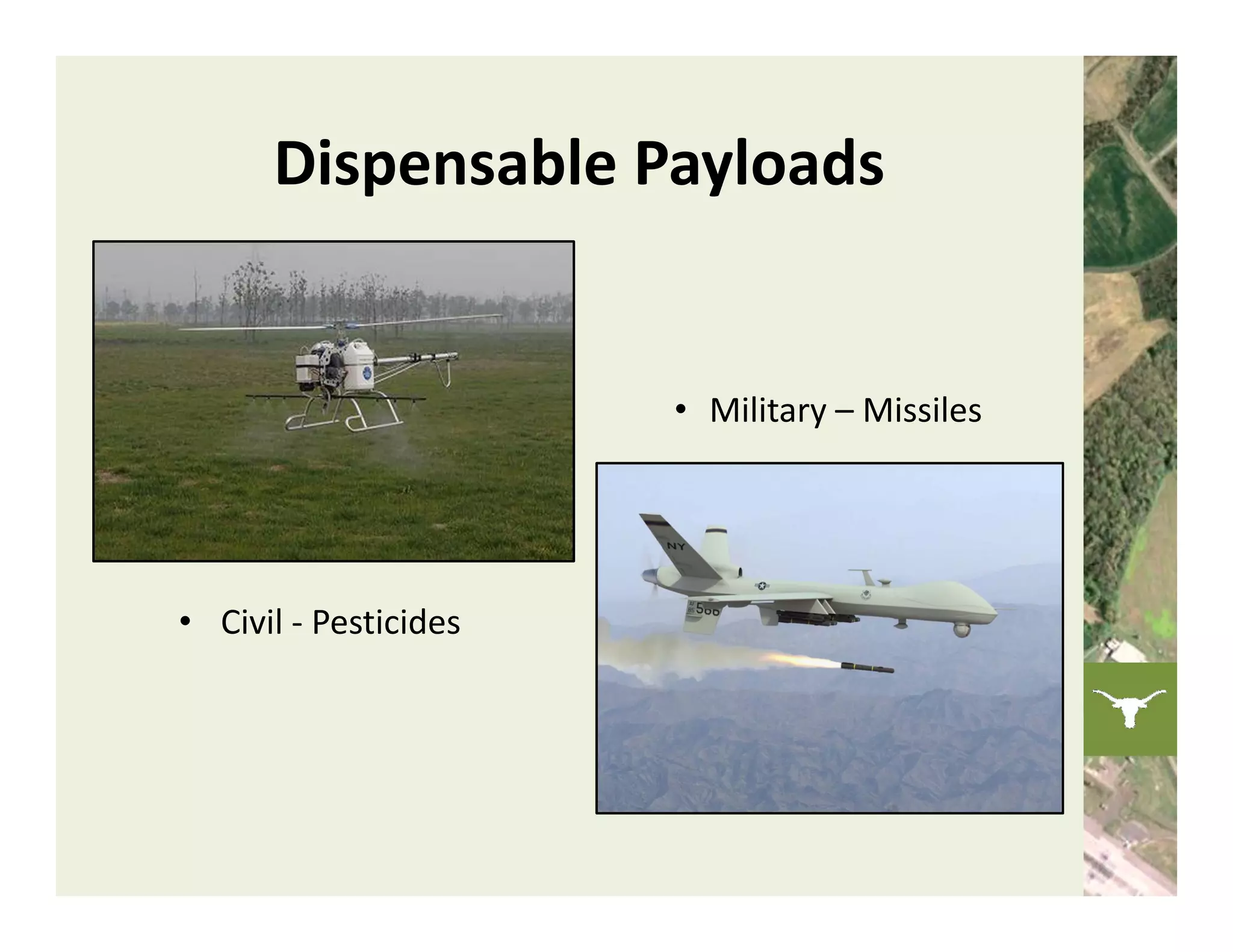 Dispensable Payloads


                       • Military – Missiles




• Civil ‐ Pesticides
 