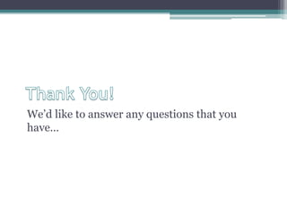 We’d like to answer any questions that you
have…
 