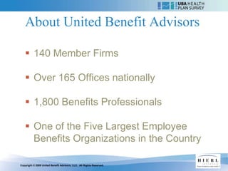 About United Benefit Advisors

    140 Member Firms

    Over 165 Offices nationally

    1,800 Benefits Professionals

    One of the Five Largest Employee
     Benefits Organizations in the Country

Copyright © 2009 United Benefit Advisors, LLC. All Rights Reserved.
 