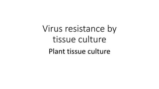 Virus resistance by
tissue culture
Plant tissue culture
 