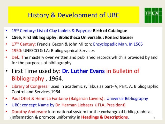 what is universal bibliographic control