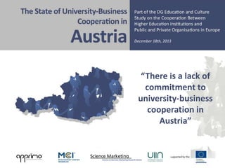 “There is a lack of
commitment to
university-business
cooperation in
Austria”

© Davey / Galán Muros / Meerman

1

 