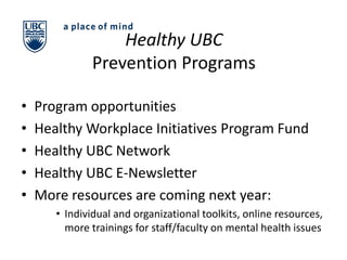 Ubc Program Flyer Mental Health @ UBC for Staff and Faculty | PPTX