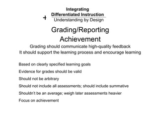 Integrating  Differentiated Instruction   Understanding by Design Grading/Reporting Achievement Grading should communicate...