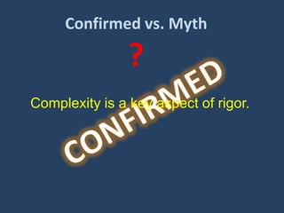 Confirmed vs. Myth

?
Complexity is a key aspect of rigor.

 