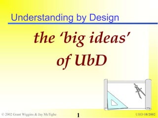 © 2002 Grant Wiggins & Jay McTighe UBD 08/2002
1
Understanding by Design
the ‘big ideas’
of UbD
 