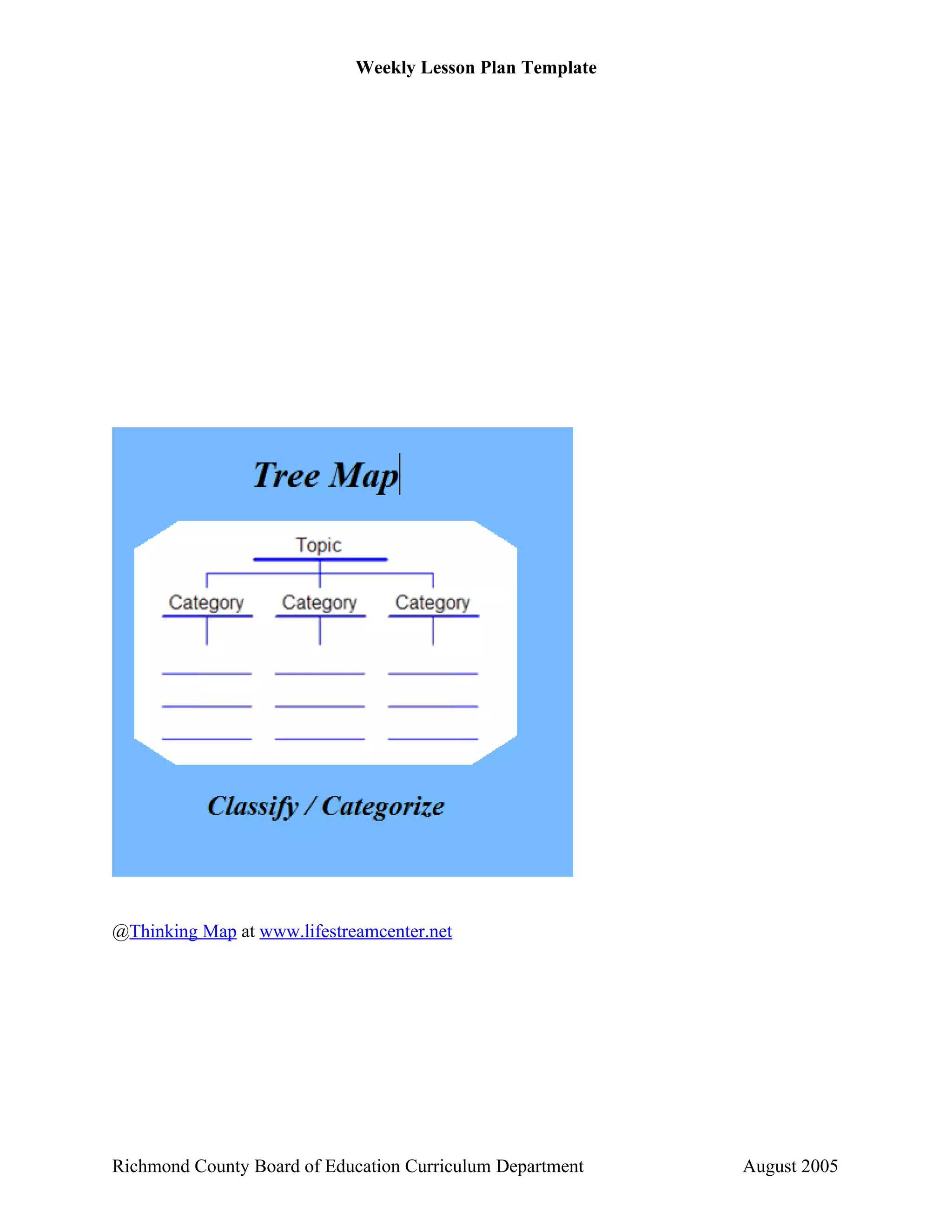 Weekly Lesson Plan Template




@Thinking Map at www.lifestreamcenter.net




Richmond County Board of Education Curriculum Department   August 2005
 
