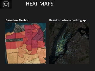 HEAT MAPS
Based on Alcohol Based on who’s checking app
 