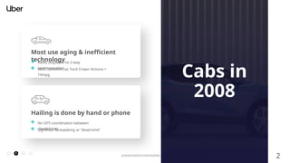 2
presentationstemplate.com
Cabs in
2008
Most use aging & inefficient
technology
Radio dispatch, no 2-way
communication
Most common car, Ford Crown Victoria =
14mpg
Hailing is done by hand or phone
No GPS coordination between
client/driver
Significan fareseeking or “dead-time”
 