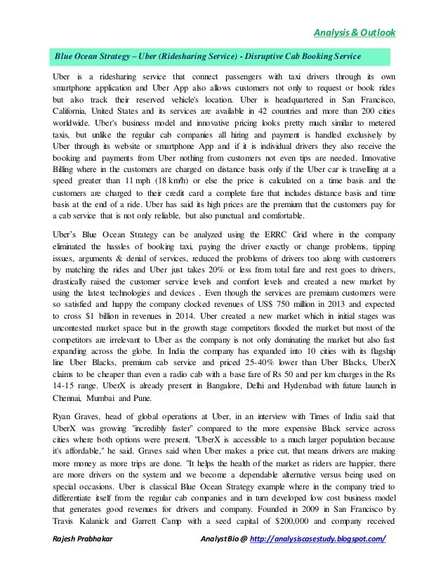 Blue Ocean Strategy Uber (Ridesharing Service) Disruptive Cab Boo…