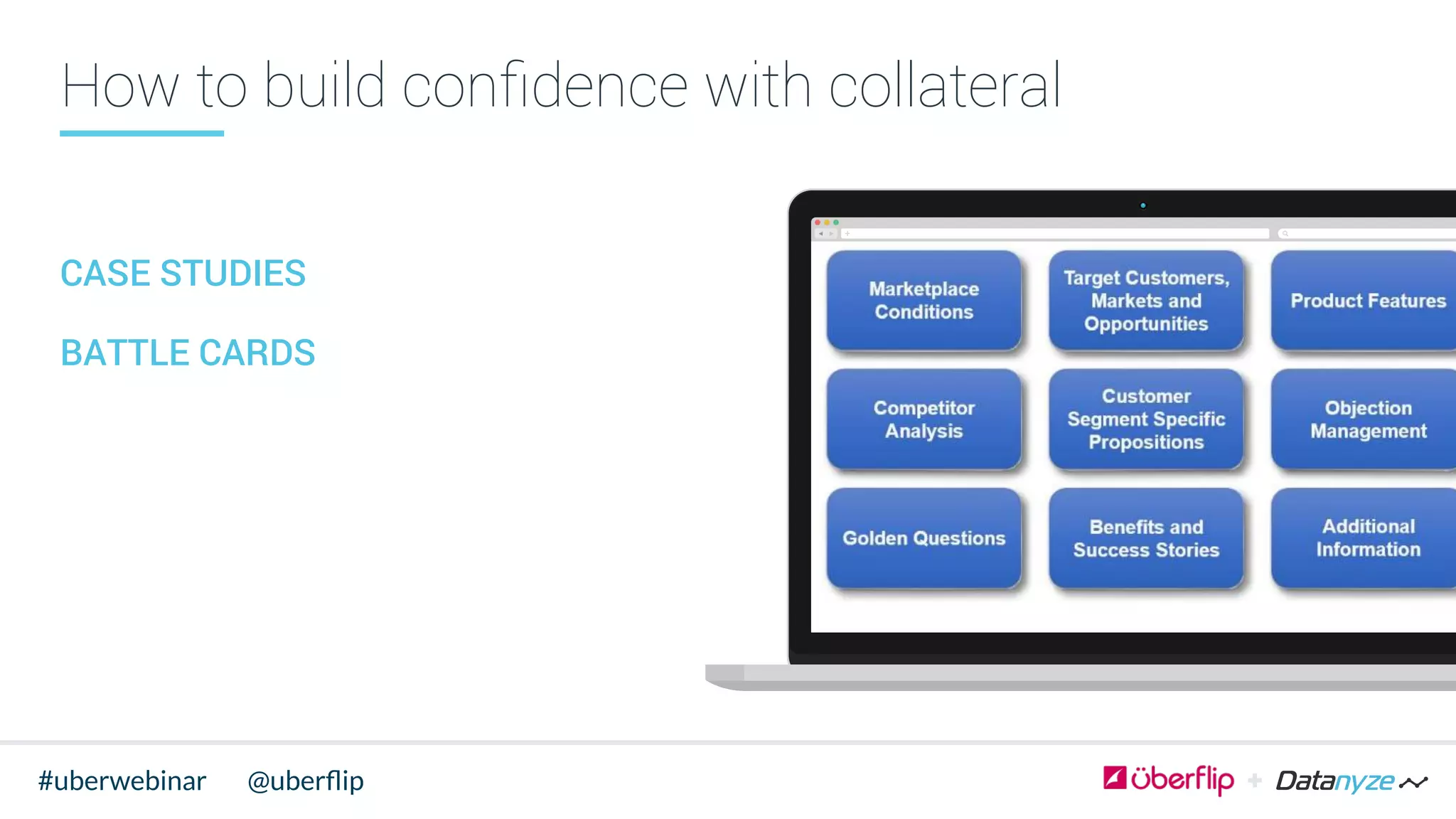 How to build conﬁdence with collateral
CASE STUDIES
BATTLE CARDS
@uberﬂip#uberwebinar
 
