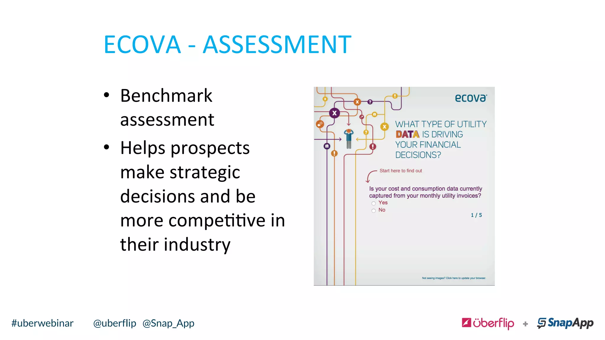 ECOVA	
  -­‐	
  ASSESSMENT	
  
•  Benchmark	
  
assessment	
  	
  
•  Helps	
  prospects	
  
make	
  strategic	
  
decisions	
  and	
  be	
  
more	
  compeve	
  in	
  
their	
  industry	
  
	
  
@uberflip#uberwebinar#uberwebinar @uberflip @Snap_App
 