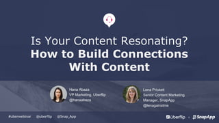 @uberﬂip @Snap_App#uberwebinar
Lena Prickett
Senior Content Marketing
Manager, SnapApp
@lenagainstme
Hana Abaza
VP Marketing, Uberflip
@hanaabaza
Is Your Content Resonating?
How to Build Connections
With Content
 